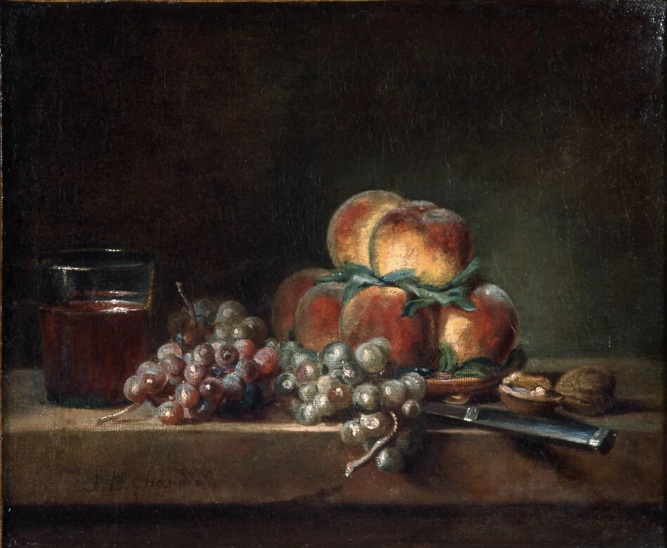 Jean Siméon Chardin - Natura morta con frutta e brocca, Musée des Beaux, Arts de Strasbourgù